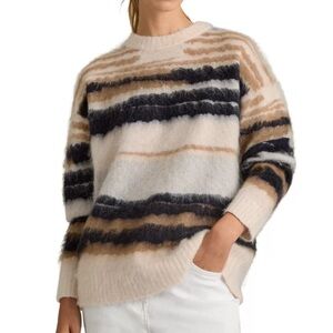 Reiss Emily Oversized Sweater, Ivory Black and Brown, Medium